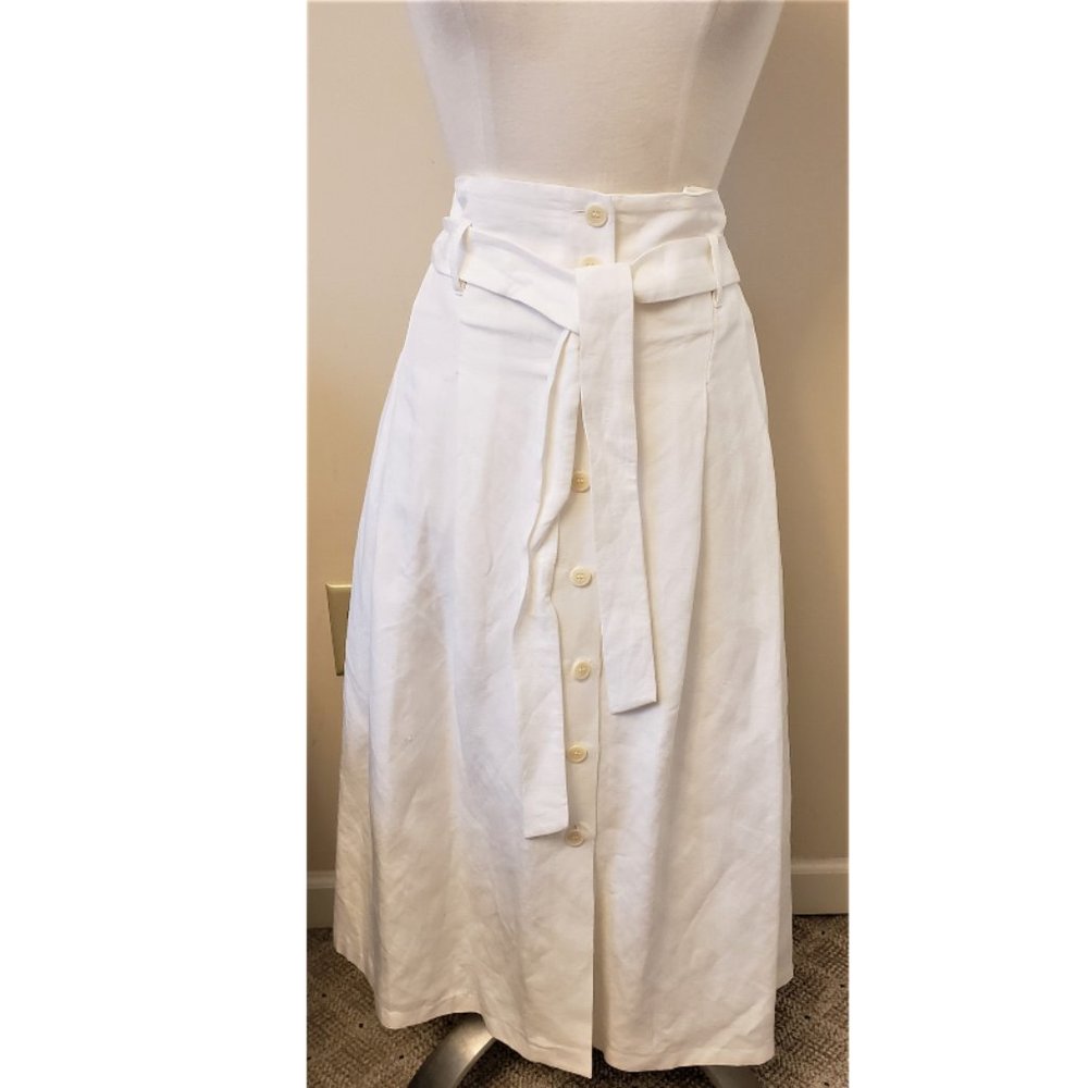 Anne Klein A-line Tie-Waist Midi Skirt Sz-16 White